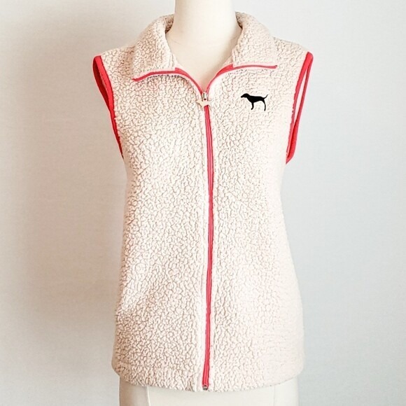 PINK Victoria's Secret Ivory Sherpa Sleeveless Zip Sweater Vest with Pockets- XS - Picture 2 of 7
